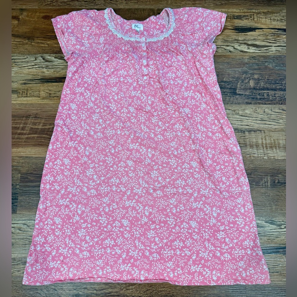 Aria Pink Floral Lace Nightgown Button Front